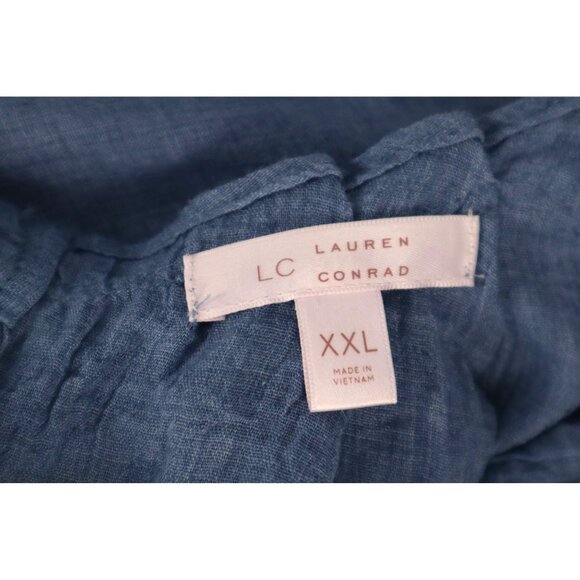 Lauren Conrad‎ women's Blue Tie-Neck Short-Sleeve Blouse size XXL - Picture 6 of 9